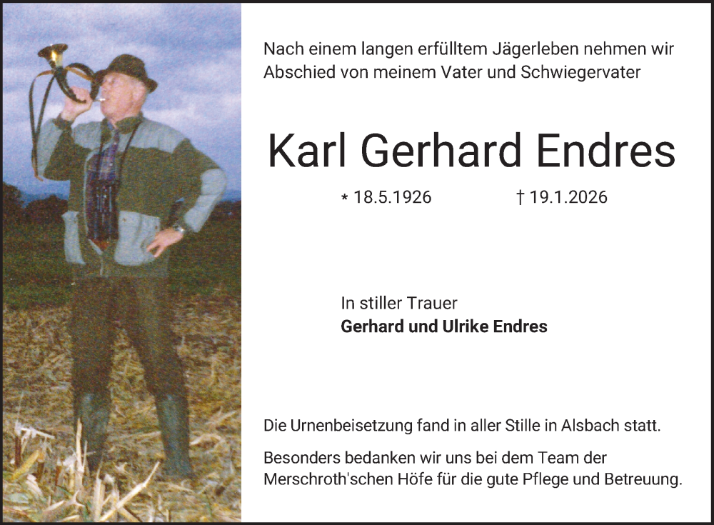  Traueranzeige für Karl Gerhard Endres vom 07.02.2026 aus Bergsträßer Anzeiger