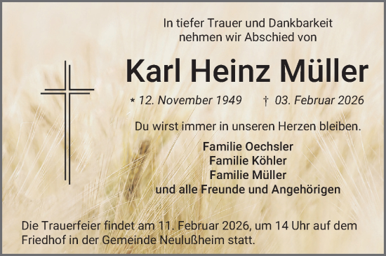 Traueranzeige von Karl Heinz Müller von Schwetzinger Zeitung
