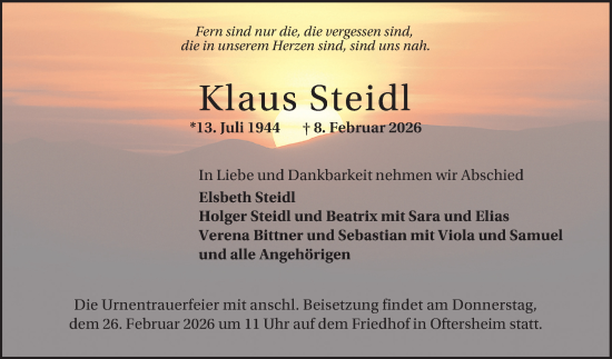 Traueranzeige von Klaus Steidl von Schwetzinger Zeitung