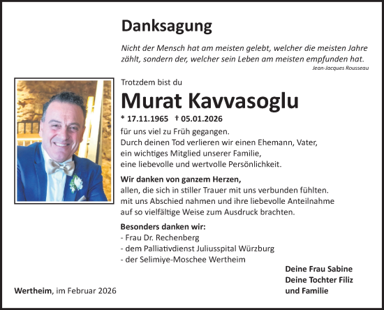 Traueranzeige von Murat Kavvasoglu von Fränkische Nachrichten