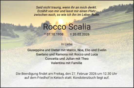 Traueranzeige von Rocco Scalia von Schwetzinger Zeitung