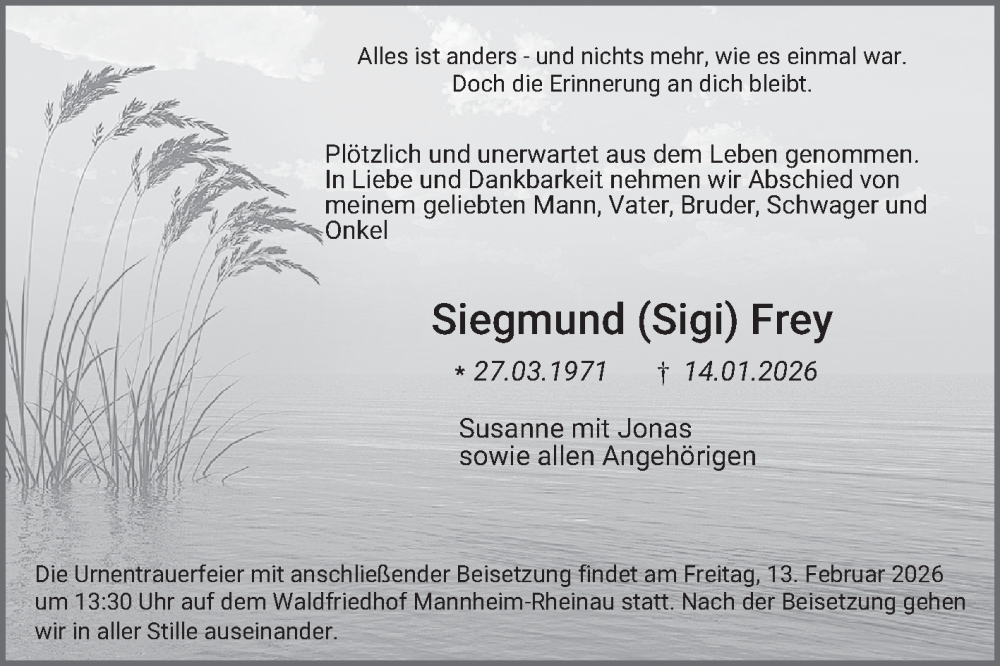 Traueranzeige für Siegmund Frey vom 07.02.2026 aus Mannheimer Morgen