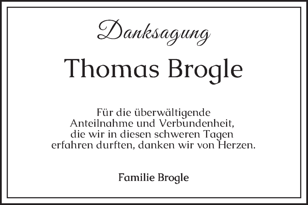 Traueranzeige für Thomas Brogle vom 07.02.2026 aus Mannheimer Morgen