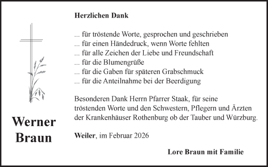Traueranzeige von Werner Braun von Fränkische Nachrichten